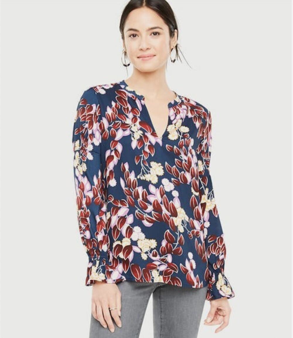 Ann Taylor Pretty Petals Blouse with Gathered Sleeves, Size M
